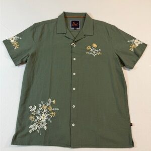 Newport Olive Green Floral Embroidered Shirt